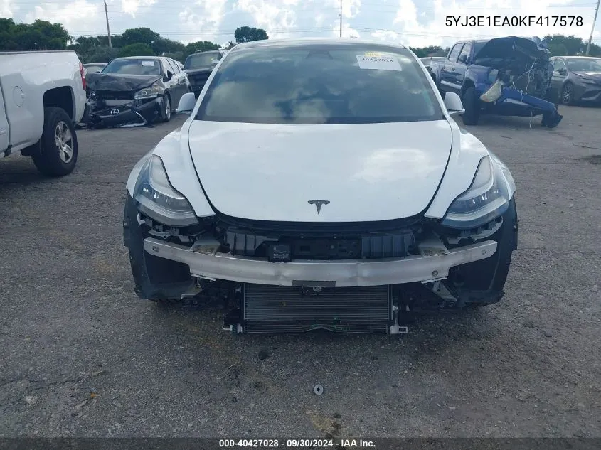 5YJ3E1EA0KF417578 2019 Tesla Model 3