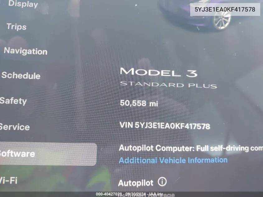 5YJ3E1EA0KF417578 2019 Tesla Model 3