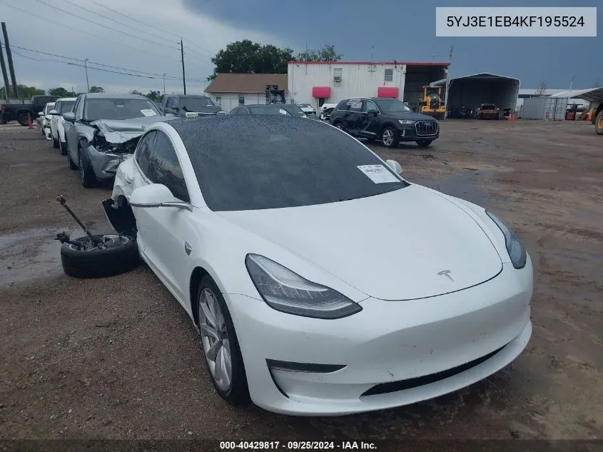 2019 Tesla Model 3 Long Range/Performance VIN: 5YJ3E1EB4KF195524 Lot: 40429817