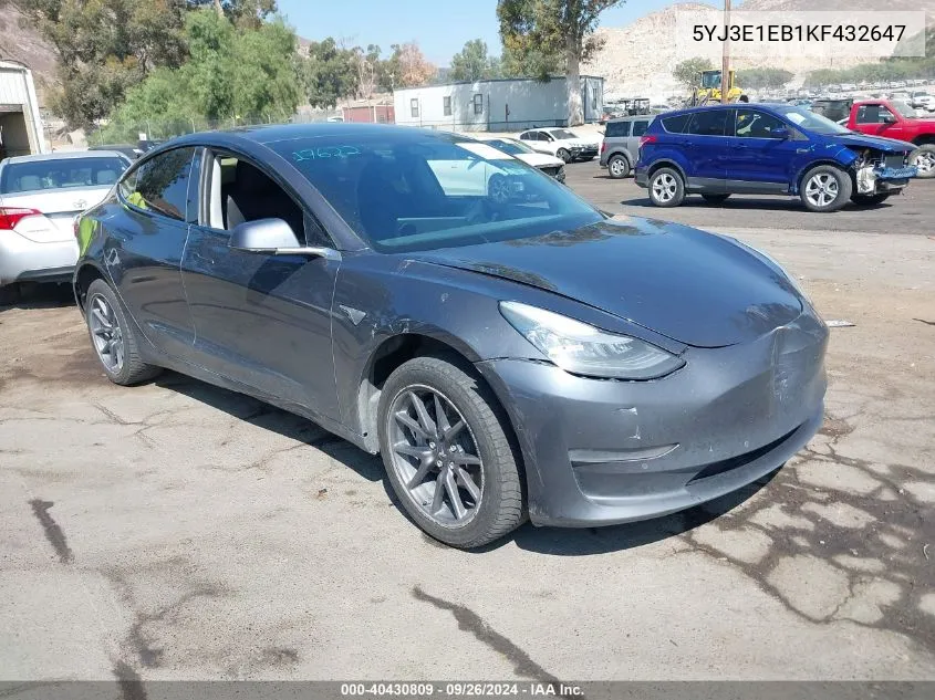 2019 Tesla Model 3 VIN: 5YJ3E1EB1KF432647 Lot: 40430809