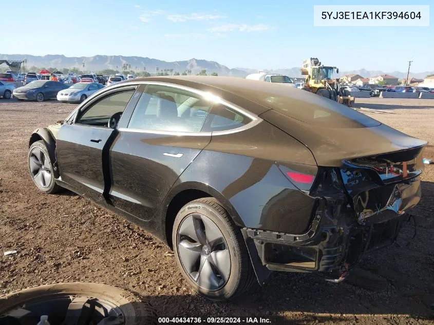 2019 Tesla Model 3 Long Range/Mid Range/Standard Range/Standard Range Plus VIN: 5YJ3E1EA1KF394604 Lot: 40434736