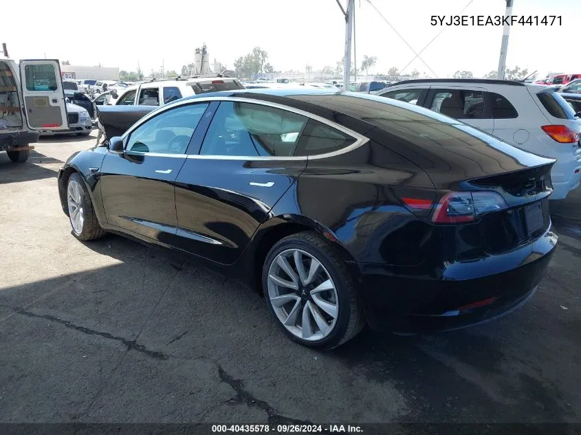 2019 Tesla Model 3 VIN: 5YJ3E1EA3KF441471 Lot: 40435578