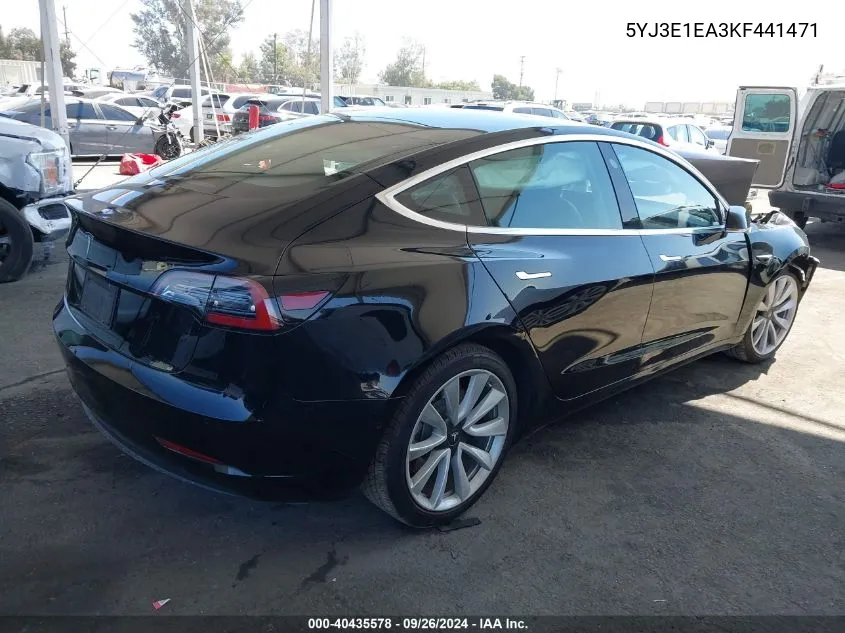 2019 Tesla Model 3 VIN: 5YJ3E1EA3KF441471 Lot: 40435578