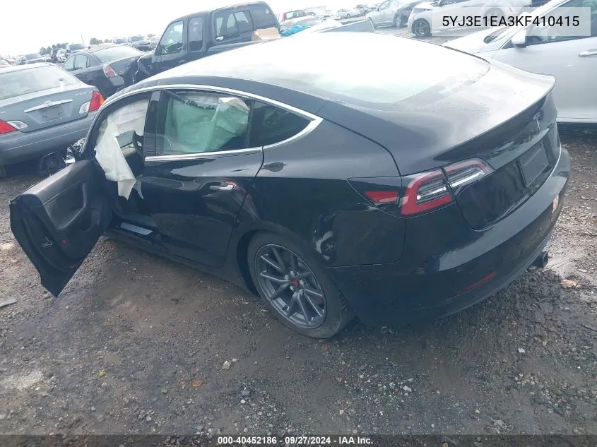 2019 Tesla Model 3 Long Range/Mid Range/Standard Range/Standard Range Plus VIN: 5YJ3E1EA3KF410415 Lot: 40452186