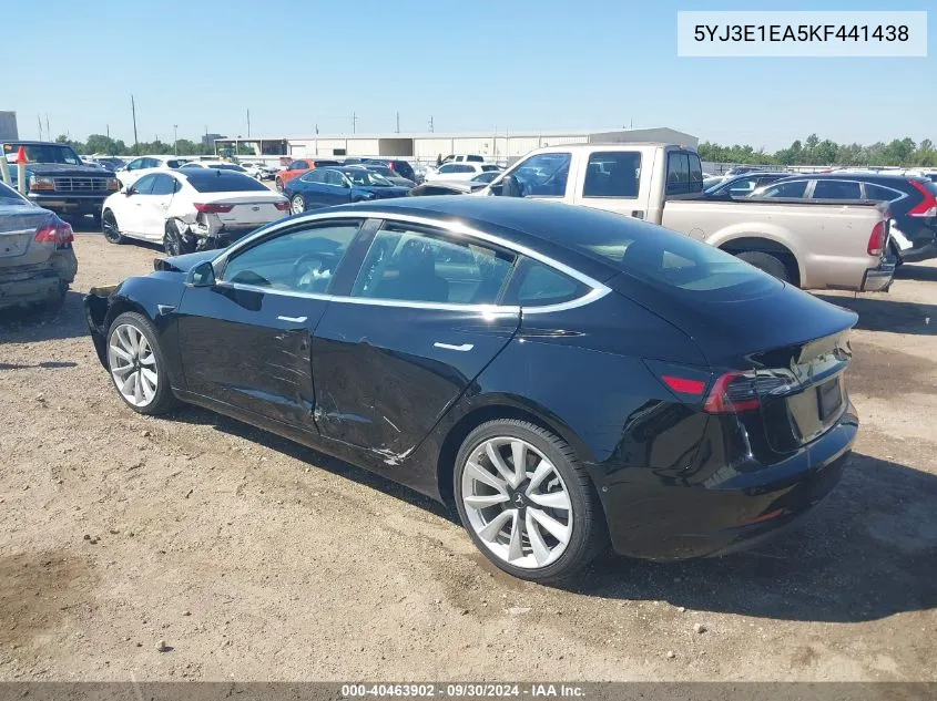 2019 Tesla Model 3 Long Range/Mid Range/Standard Range/Standard Range Plus VIN: 5YJ3E1EA5KF441438 Lot: 40463902