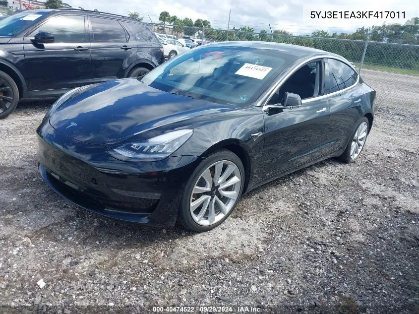 2019 Tesla Model 3 Long Range/Mid Range/Standard Range/Standard Range Plus VIN: 5YJ3E1EA3KF417011 Lot: 40474522