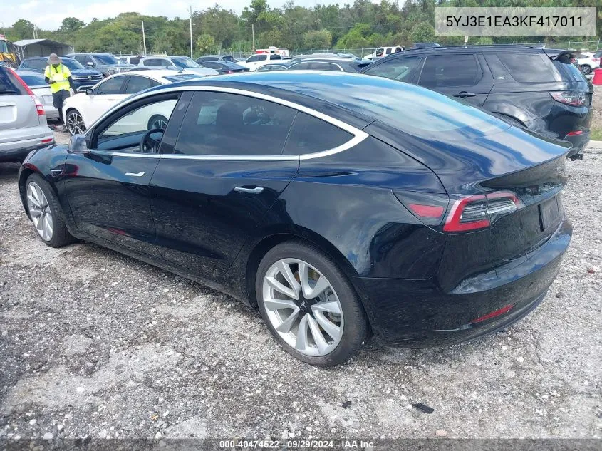 5YJ3E1EA3KF417011 2019 Tesla Model 3 Long Range/Mid Range/Standard Range/Standard Range Plus