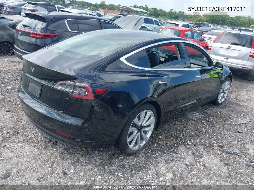 5YJ3E1EA3KF417011 2019 Tesla Model 3 Long Range/Mid Range/Standard Range/Standard Range Plus