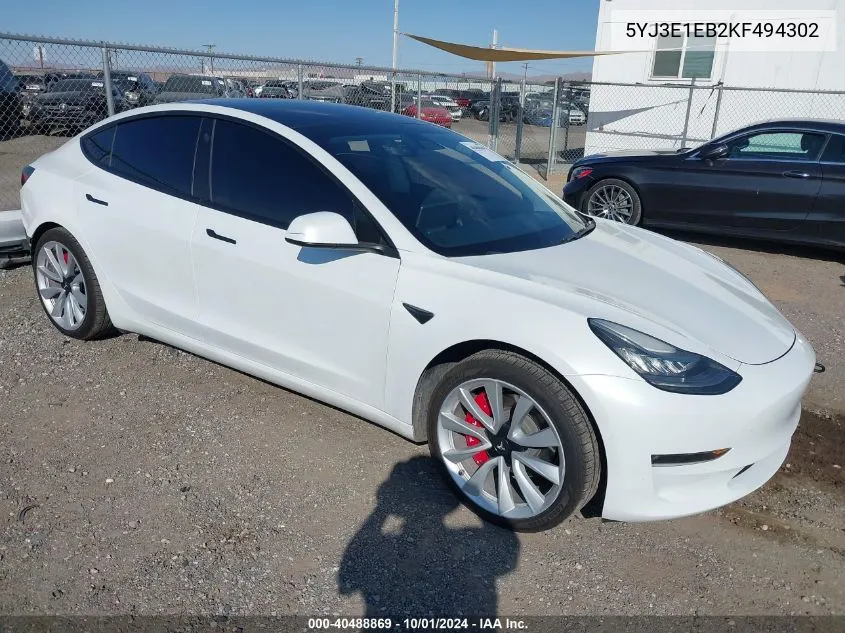 2019 Tesla Model 3 Long Range/Performance VIN: 5YJ3E1EB2KF494302 Lot: 40488869