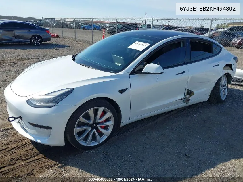 5YJ3E1EB2KF494302 2019 Tesla Model 3 Long Range/Performance