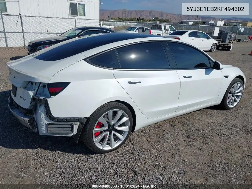 5YJ3E1EB2KF494302 2019 Tesla Model 3 Long Range/Performance