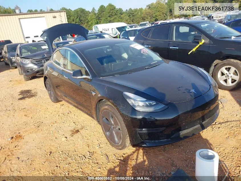 2019 Tesla Model 3 VIN: 5YJ3E1EA0KF361738 Lot: 40503552