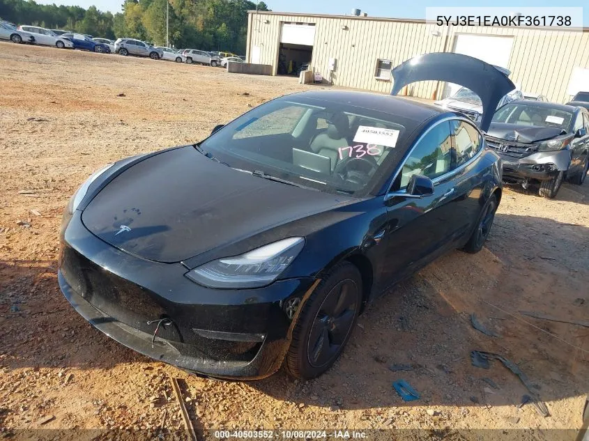 2019 Tesla Model 3 VIN: 5YJ3E1EA0KF361738 Lot: 40503552