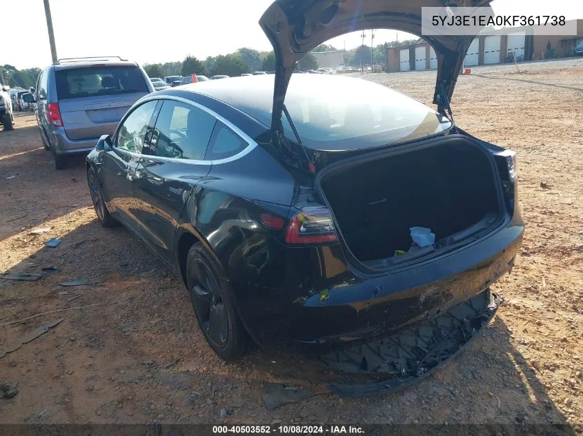 2019 Tesla Model 3 VIN: 5YJ3E1EA0KF361738 Lot: 40503552