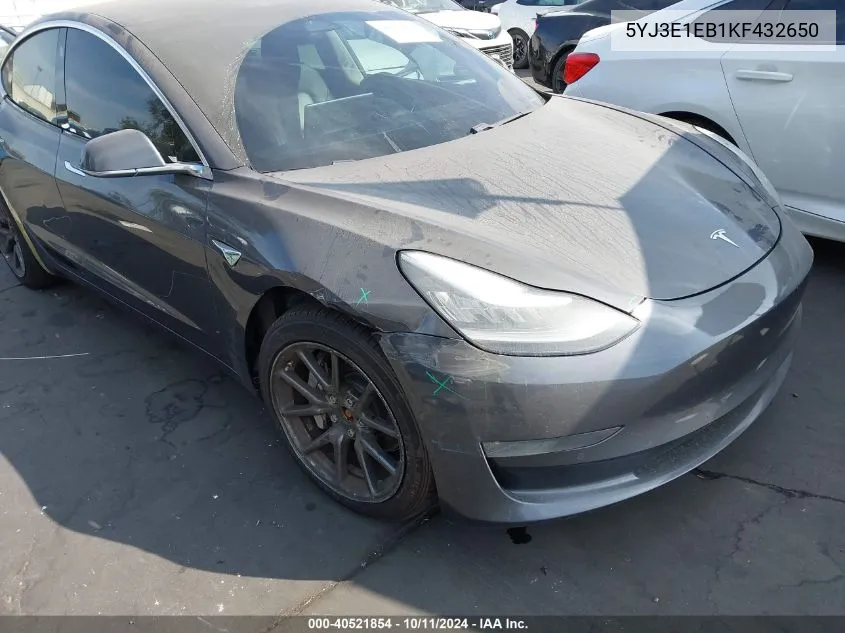 2019 Tesla Model 3 VIN: 5YJ3E1EB1KF432650 Lot: 40521854