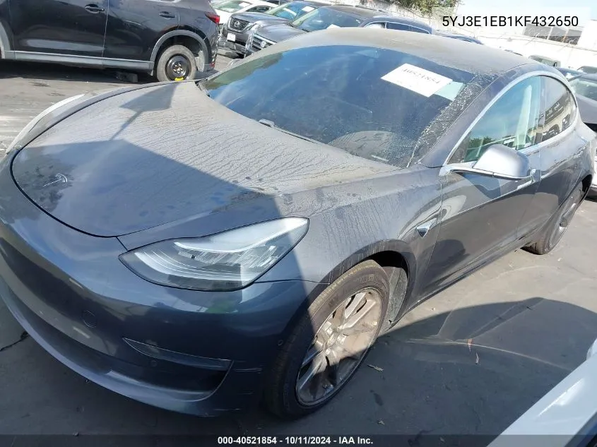 2019 Tesla Model 3 VIN: 5YJ3E1EB1KF432650 Lot: 40521854