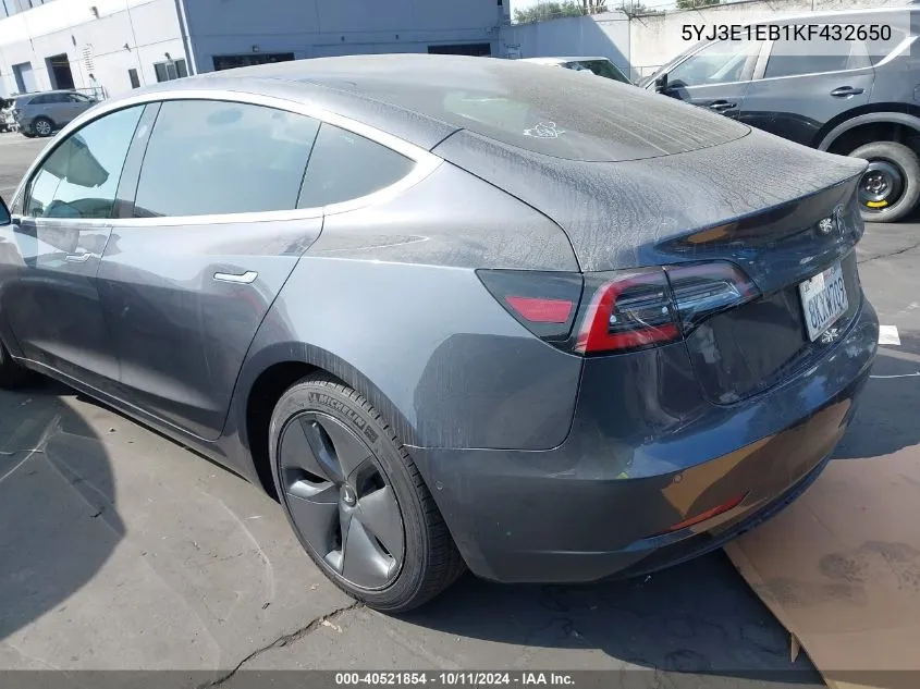 2019 Tesla Model 3 VIN: 5YJ3E1EB1KF432650 Lot: 40521854