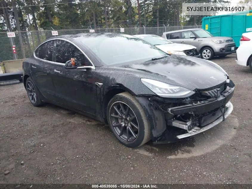 2019 Tesla Model 3 Long Range/Mid Range/Standard Range/Standard Range Plus VIN: 5YJ3E1EA3KF316907 Lot: 40535085