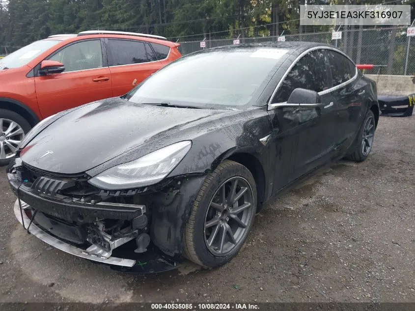 2019 Tesla Model 3 Long Range/Mid Range/Standard Range/Standard Range Plus VIN: 5YJ3E1EA3KF316907 Lot: 40535085