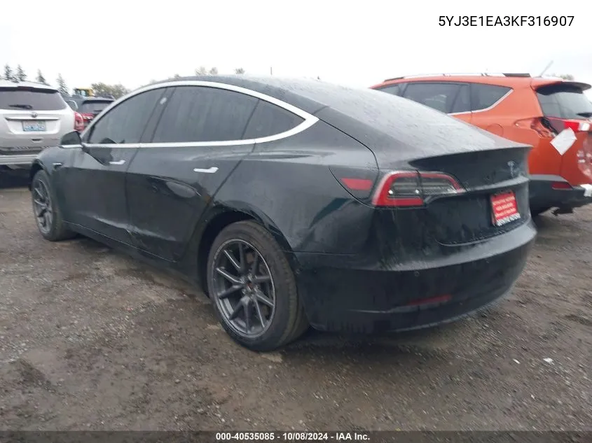 2019 Tesla Model 3 Long Range/Mid Range/Standard Range/Standard Range Plus VIN: 5YJ3E1EA3KF316907 Lot: 40535085