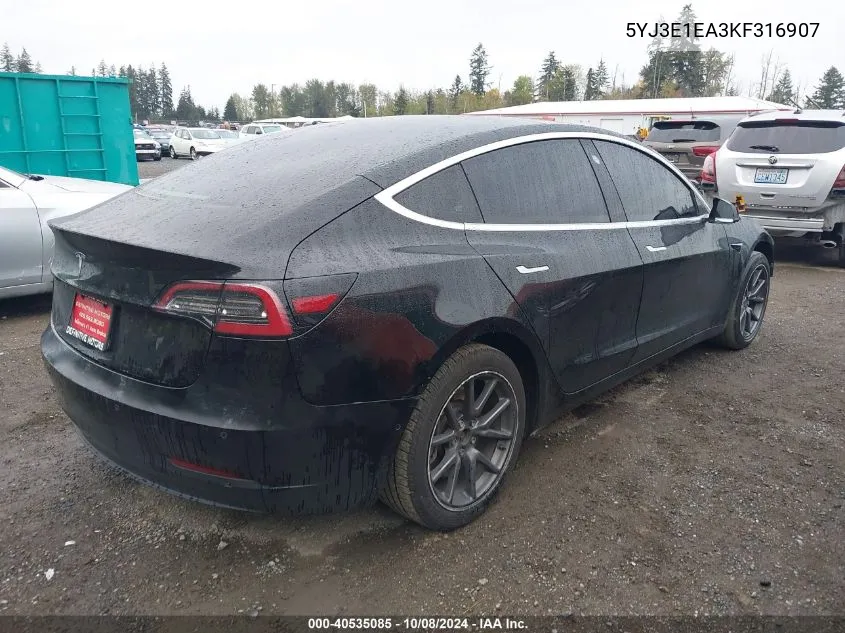 2019 Tesla Model 3 Long Range/Mid Range/Standard Range/Standard Range Plus VIN: 5YJ3E1EA3KF316907 Lot: 40535085