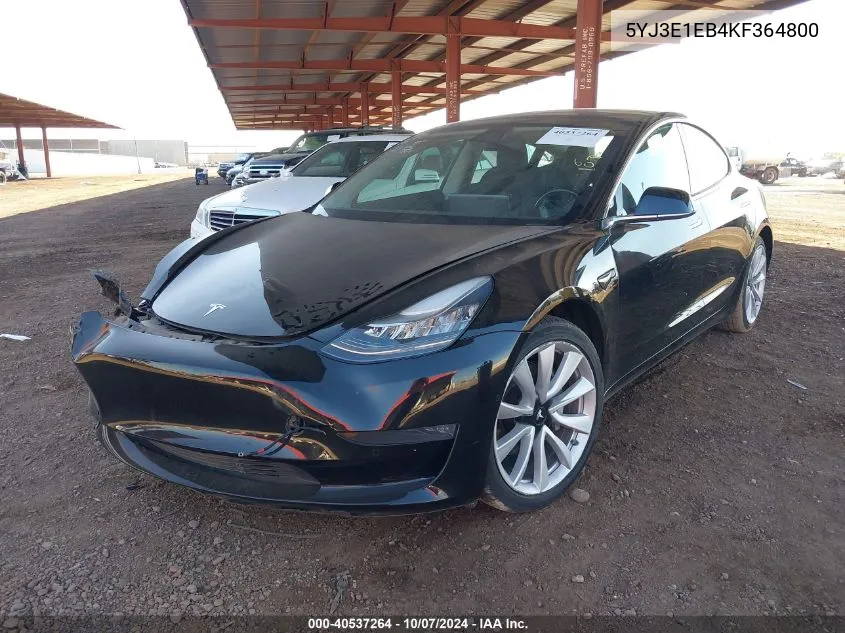 2019 Tesla Model 3 VIN: 5YJ3E1EB4KF364800 Lot: 40537264