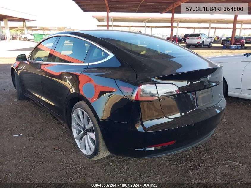 2019 Tesla Model 3 VIN: 5YJ3E1EB4KF364800 Lot: 40537264