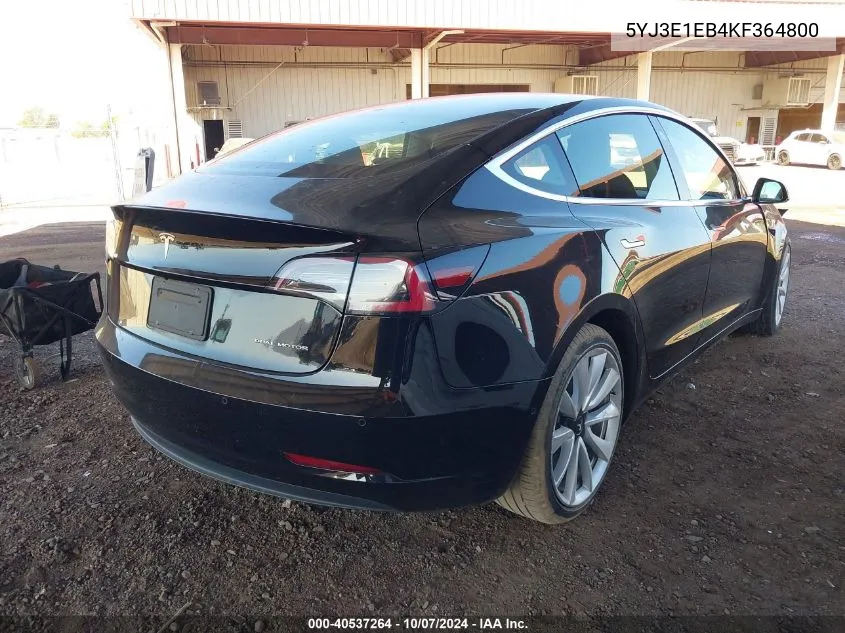 2019 Tesla Model 3 VIN: 5YJ3E1EB4KF364800 Lot: 40537264