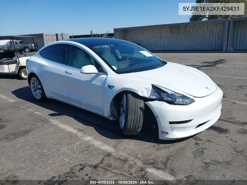 2019 Tesla Model 3 Long Range/Mid Range/Standard Range/Standard Range Plus VIN: 5YJ3E1EA2KF429411 Lot: 40553333