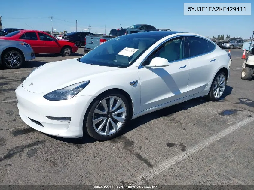 2019 Tesla Model 3 Long Range/Mid Range/Standard Range/Standard Range Plus VIN: 5YJ3E1EA2KF429411 Lot: 40553333