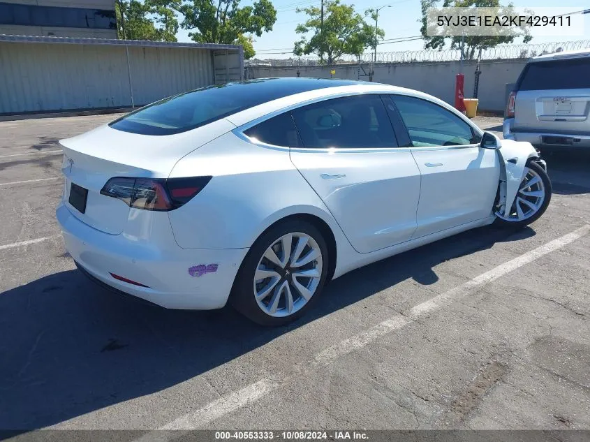 2019 Tesla Model 3 Long Range/Mid Range/Standard Range/Standard Range Plus VIN: 5YJ3E1EA2KF429411 Lot: 40553333