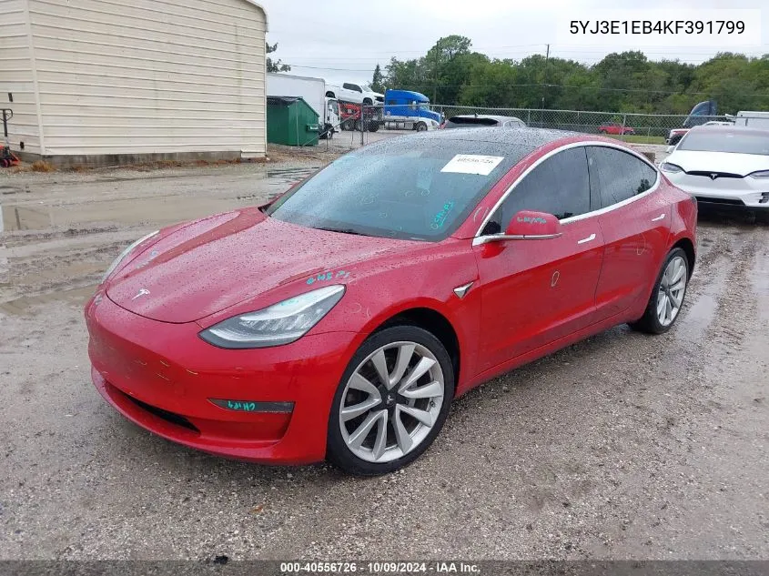 2019 Tesla Model 3 Long Range/Performance VIN: 5YJ3E1EB4KF391799 Lot: 40556726