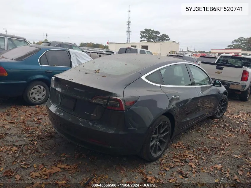 2019 Tesla Model 3 VIN: 5YJ3E1EB6KF520741 Lot: 40566588