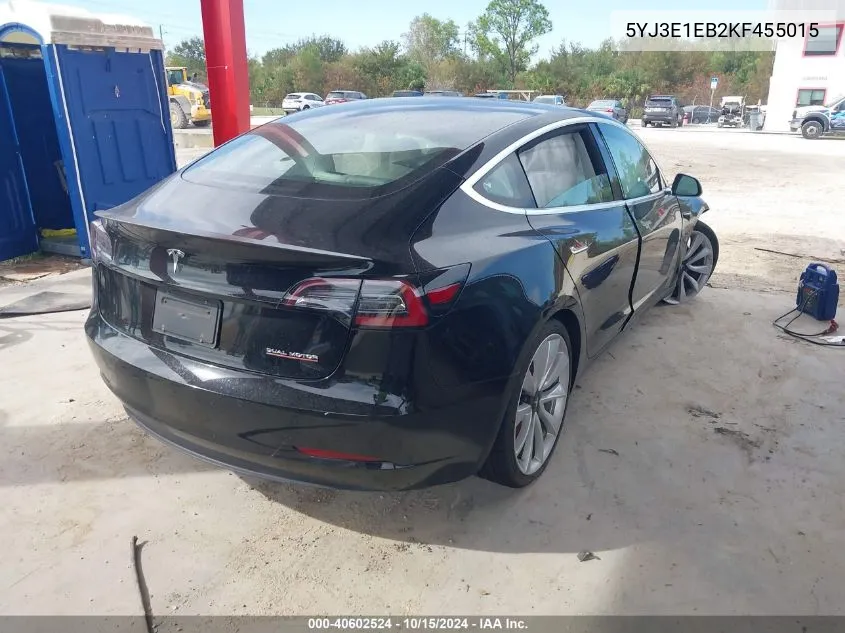 2019 Tesla Model 3 Long Range/Performance VIN: 5YJ3E1EB2KF455015 Lot: 40602524