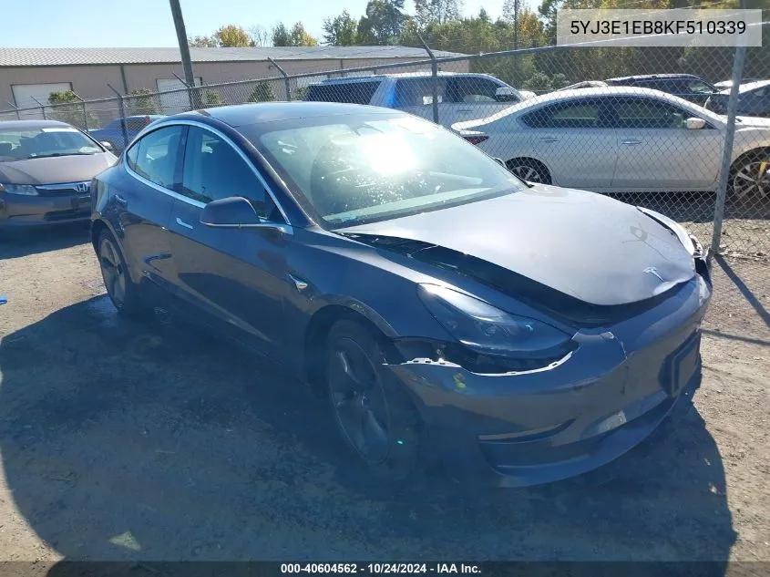 2019 Tesla Model 3 Long Range/Performance VIN: 5YJ3E1EB8KF510339 Lot: 40604562