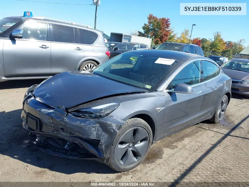 2019 Tesla Model 3 Long Range/Performance VIN: 5YJ3E1EB8KF510339 Lot: 40604562