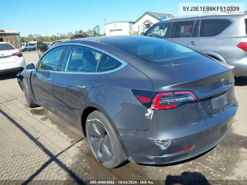 2019 Tesla Model 3 Long Range/Performance VIN: 5YJ3E1EB8KF510339 Lot: 40604562