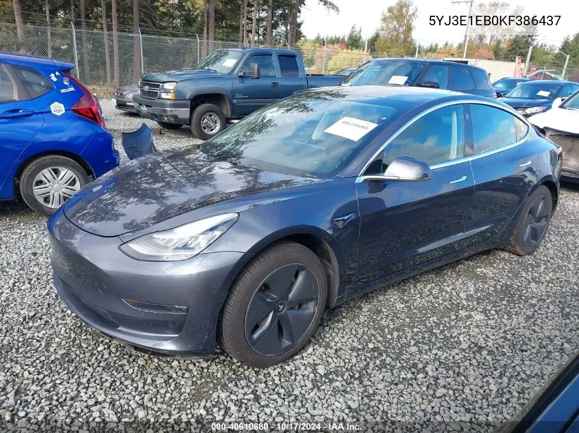 2019 Tesla Model 3 Long Range/Performance VIN: 5YJ3E1EB0KF386437 Lot: 40610680