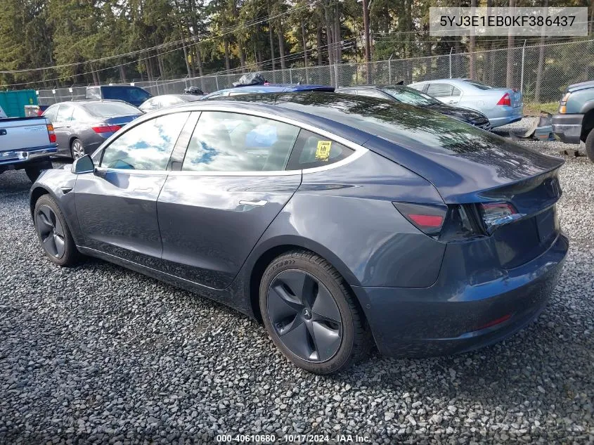 2019 Tesla Model 3 Long Range/Performance VIN: 5YJ3E1EB0KF386437 Lot: 40610680