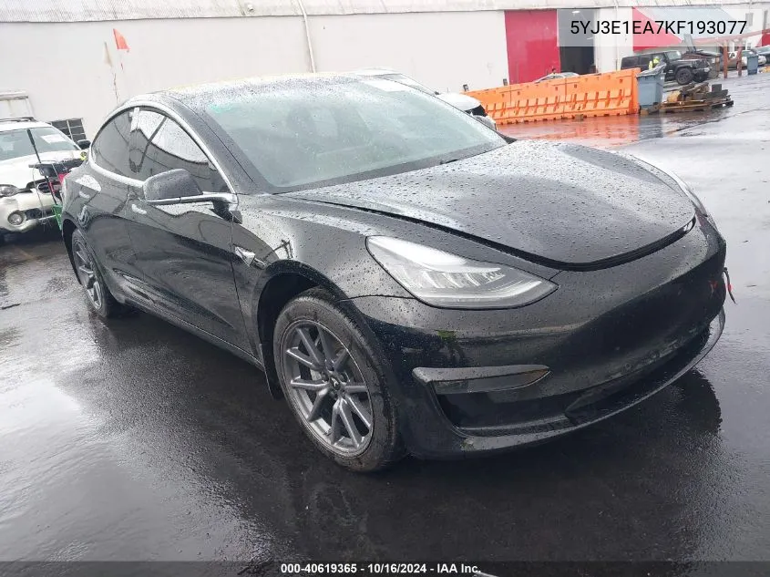 2019 Tesla Model 3 Long Range/Mid Range/Standard Range/Standard Range Plus VIN: 5YJ3E1EA7KF193077 Lot: 40619365