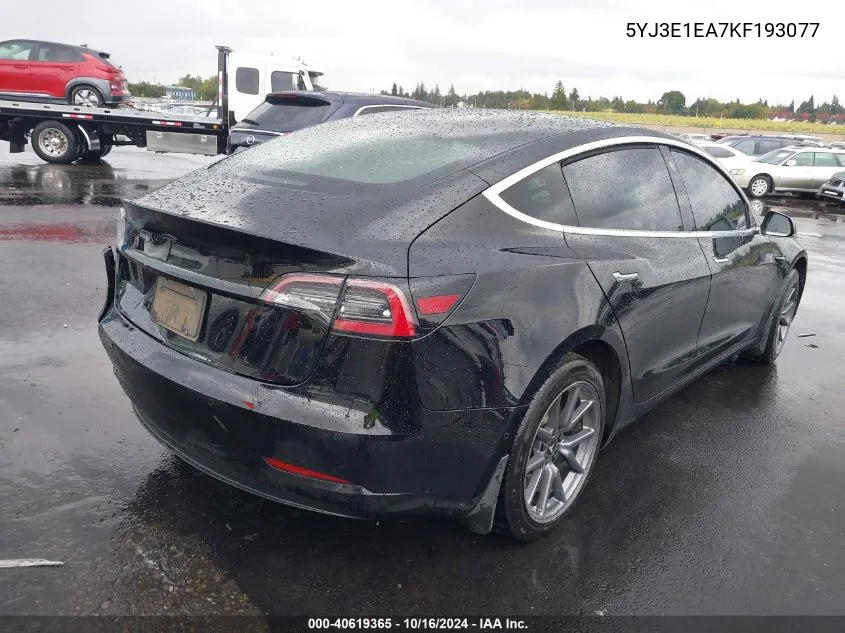 2019 Tesla Model 3 Long Range/Mid Range/Standard Range/Standard Range Plus VIN: 5YJ3E1EA7KF193077 Lot: 40619365