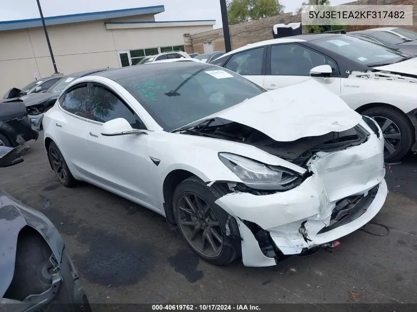 2019 Tesla Model 3 VIN: 5YJ3E1EA2KF317482 Lot: 40619762