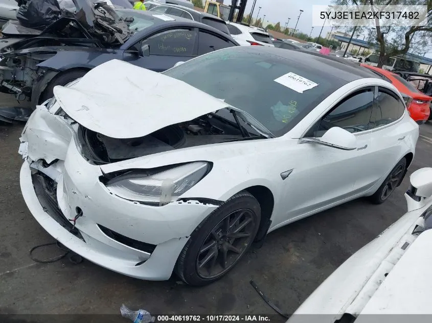 2019 Tesla Model 3 VIN: 5YJ3E1EA2KF317482 Lot: 40619762