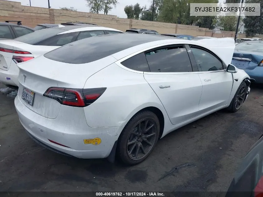 2019 Tesla Model 3 VIN: 5YJ3E1EA2KF317482 Lot: 40619762