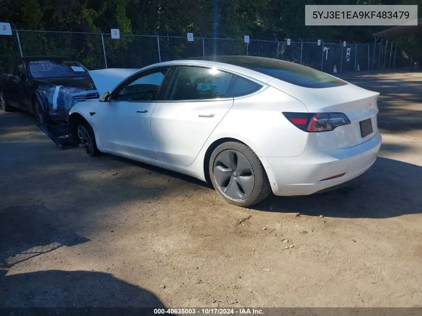 2019 Tesla Model 3 Long Range/Mid Range/Standard Range/Standard Range Plus VIN: 5YJ3E1EA9KF483479 Lot: 40635003