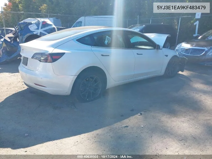 2019 Tesla Model 3 Long Range/Mid Range/Standard Range/Standard Range Plus VIN: 5YJ3E1EA9KF483479 Lot: 40635003