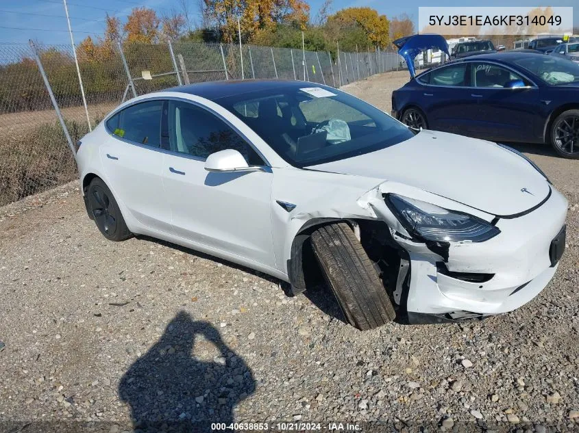 2019 Tesla Model 3 VIN: 5YJ3E1EA6KF314049 Lot: 40638853