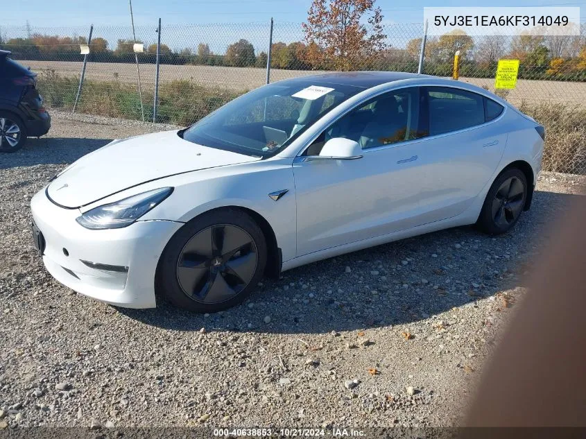 2019 Tesla Model 3 VIN: 5YJ3E1EA6KF314049 Lot: 40638853