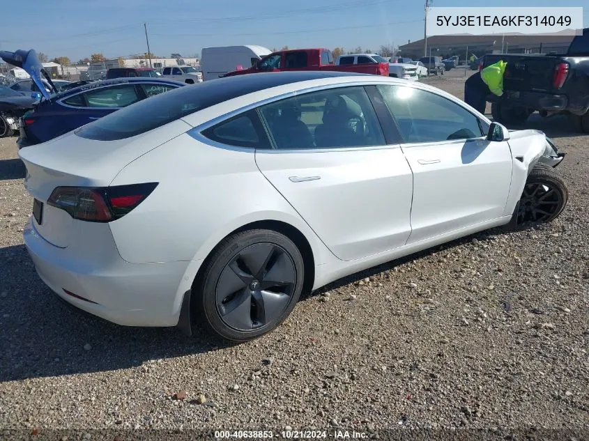 2019 Tesla Model 3 VIN: 5YJ3E1EA6KF314049 Lot: 40638853