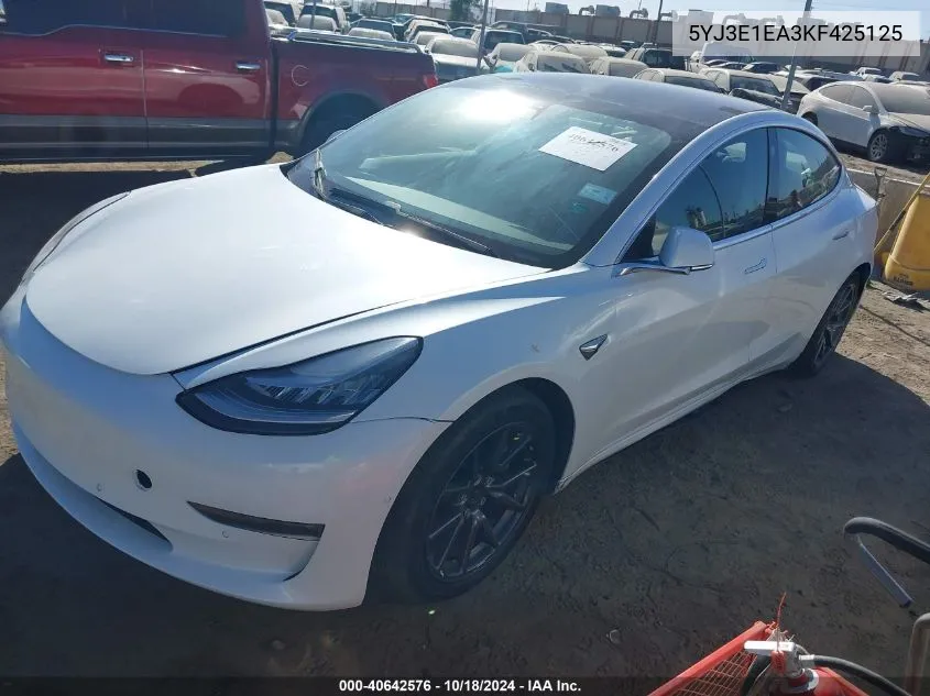 2019 Tesla Model 3 Long Range/Mid Range/Standard Range/Standard Range Plus VIN: 5YJ3E1EA3KF425125 Lot: 40642576